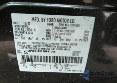 2020 Ford Edge Sel from USA, damaged, VIN 2FMPK3J90LBB51006